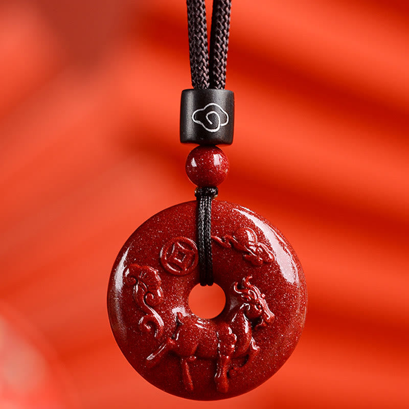 Buddha Stones Chinese Zodiac Cinnabar Peace Buckle Calm Necklace Pendant - Goat - Small 28*8mm - image 28