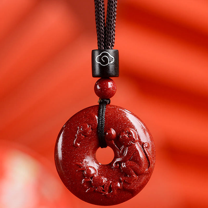 Buddha Stones Chinese Zodiac Cinnabar Peace Buckle Calm Necklace Pendant - Monkey - Small 28*8mm - image 30