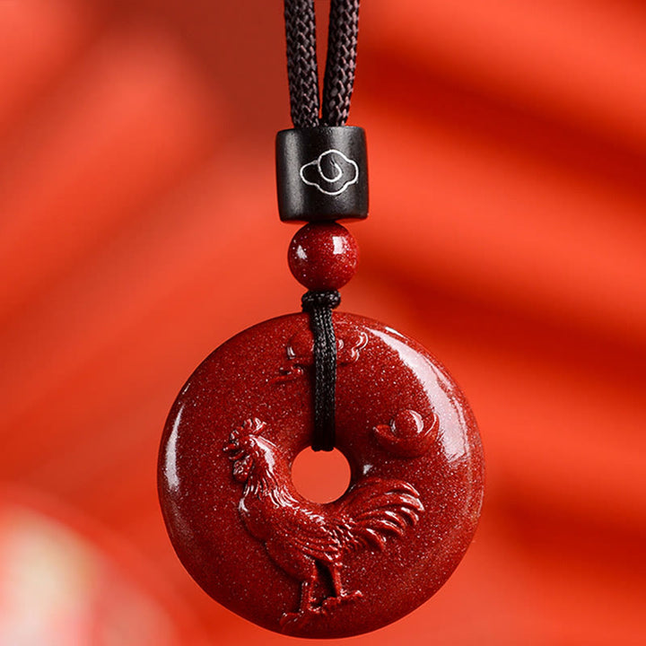 Buddha Stones Chinese Zodiac Cinnabar Peace Buckle Calm Necklace Pendant - Rooster - Small 28*8mm - image 32