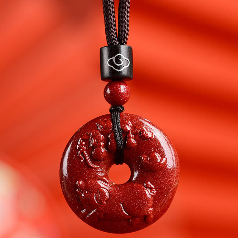 Buddha Stones Chinese Zodiac Cinnabar Peace Buckle Calm Necklace Pendant - Pig - Small 28*8mm - image 36