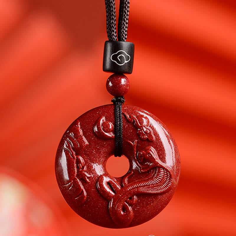 Buddha Stones Chinese Zodiac Cinnabar Peace Buckle Calm Necklace Pendant - Snake - Medium 32*9mm - image 1