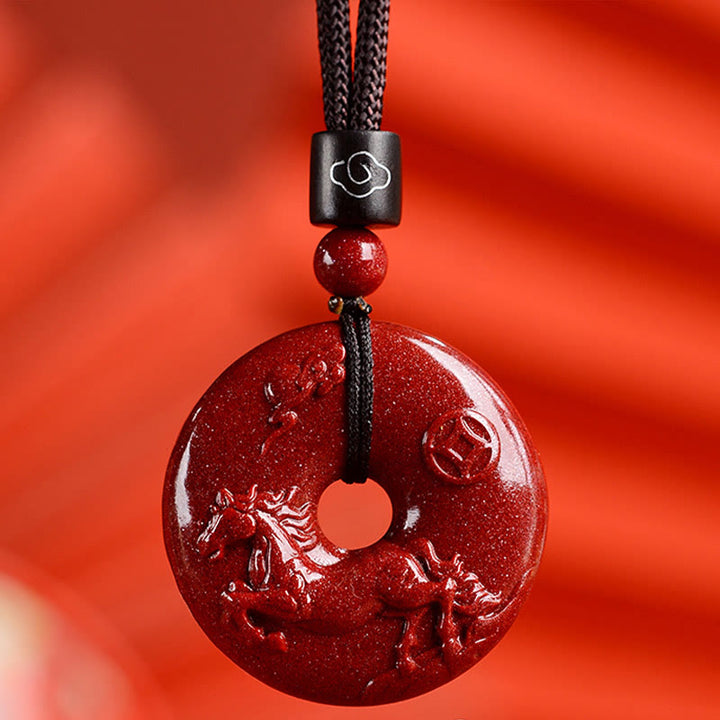 Buddha Stones Chinese Zodiac Cinnabar Peace Buckle Calm Necklace Pendant - Horse - Medium 32*9mm - image 27