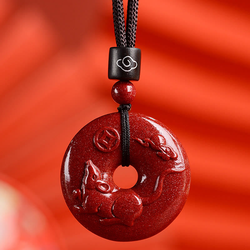 Buddha Stones Chinese Zodiac Cinnabar Peace Buckle Calm Necklace Pendant - Rat - Medium 32*9mm - image 14