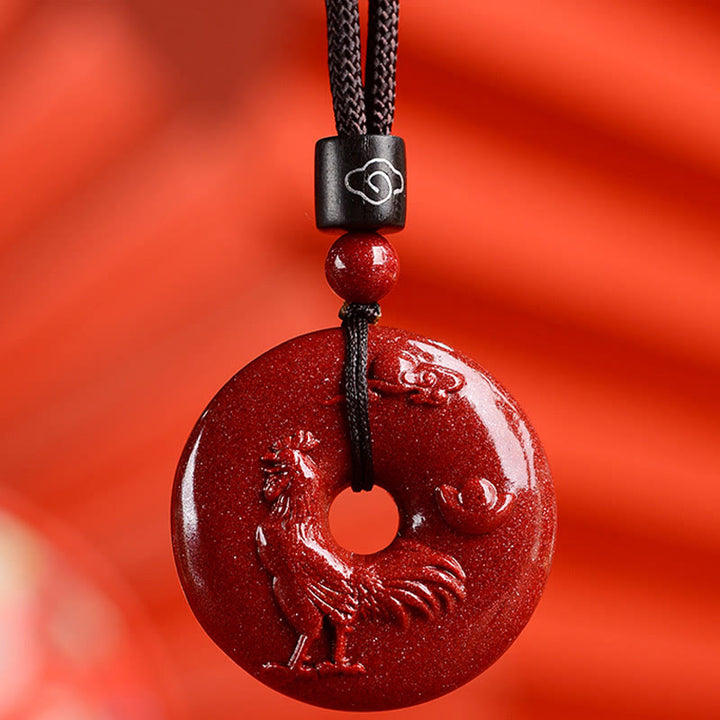 Buddha Stones Chinese Zodiac Cinnabar Peace Buckle Calm Necklace Pendant - Rooster - Medium 32*9mm - image 33