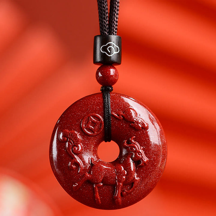 Buddha Stones Chinese Zodiac Cinnabar Peace Buckle Calm Necklace Pendant - Goat - Medium 32*9mm - image 29