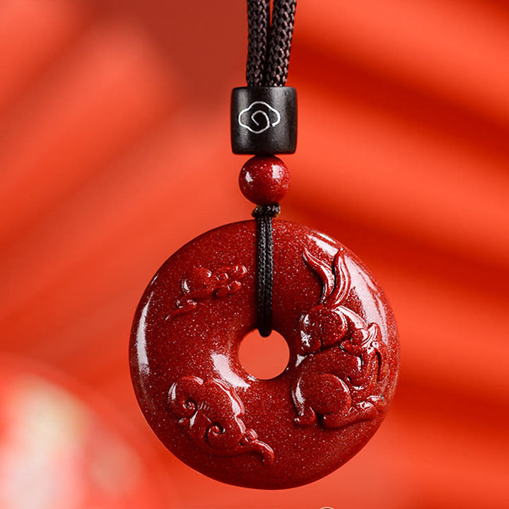 Buddha Stones Chinese Zodiac Cinnabar Peace Buckle Calm Necklace Pendant - Rabbit - Medium 32*9mm - image 20