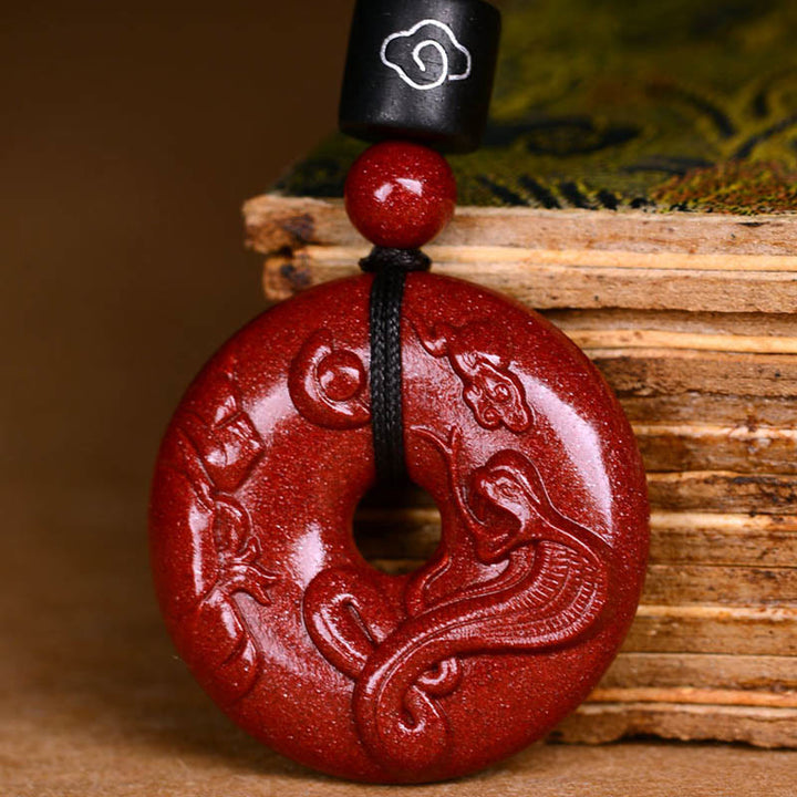 Buddha Stones Chinese Zodiac Cinnabar Peace Buckle Calm Necklace Pendant - image 4