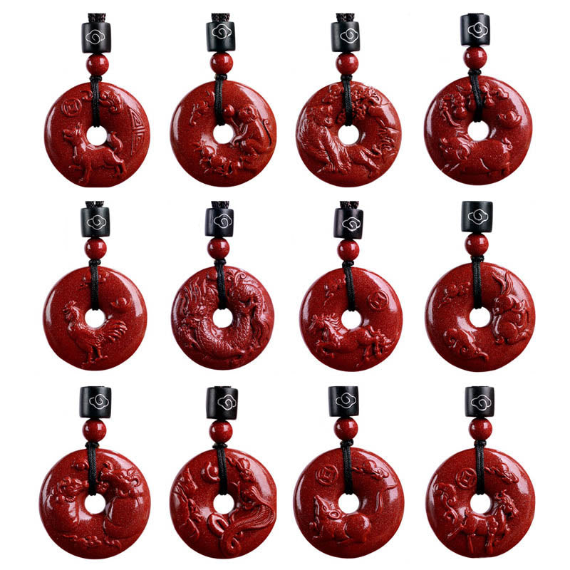 Buddha Stones Chinese Zodiac Cinnabar Peace Buckle Calm Necklace Pendant - image 40
