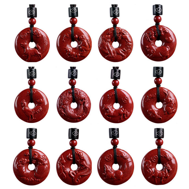 Buddha Stones Chinese Zodiac Cinnabar Peace Buckle Calm Necklace Pendant - image 40