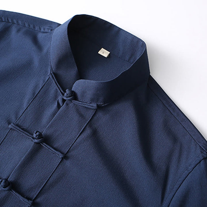 Buddha Stones 2Pcs Tang Suit Traditional Frog-Button Men's Long Sleeve Shirt Pants Clothing Set - image 2