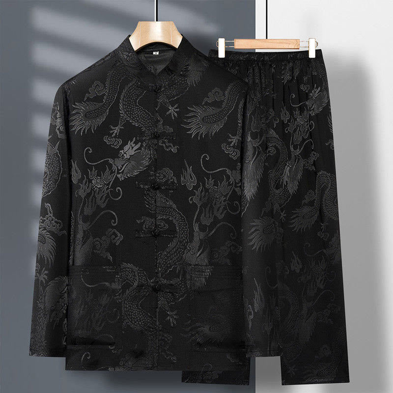 Buddha Stones 2Pcs Tang Suit Dragon Frog-Button Men's Long Sleeve Shirt Pants Clothing Set - Black - US/UK/AU42，EU52 (3XL) - image 20