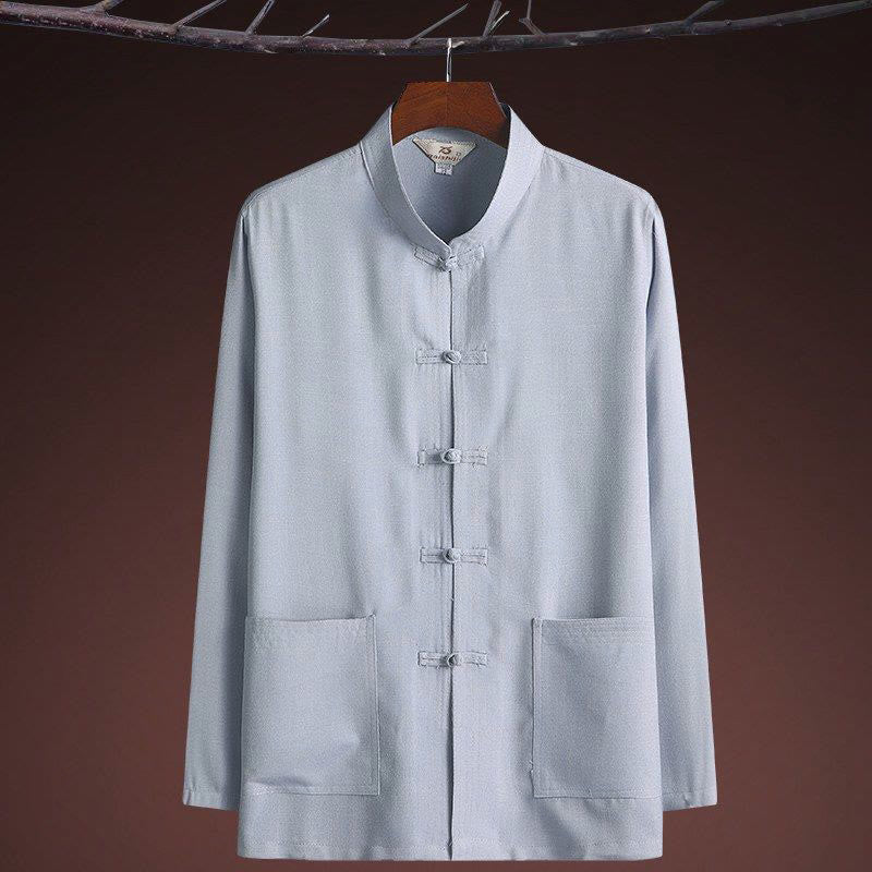 Buddha Stones 2Pcs Tang Suit Plain Color Frog-Button Men's Long Sleeve Shirt Pants Set - image 7