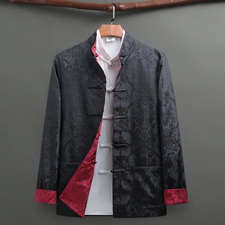 Buddha Stones 2Pcs Men's Tang Suit Koi Fish Pattern Frog-Button Long Sleeve Shirt Pants Set - image 21