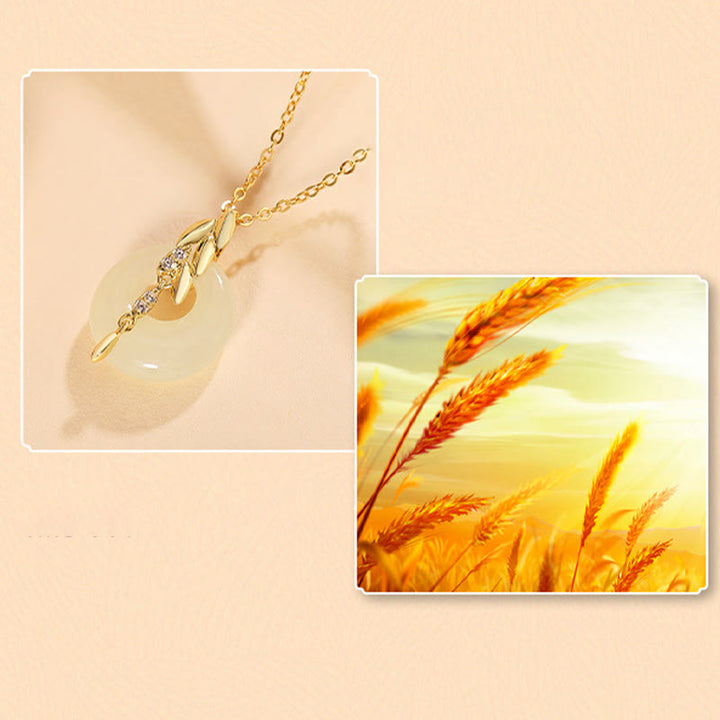 Buddha Stones Hetian Jade 925 Sterling Silver Wheat Luck Necklace Pendant - image 3
