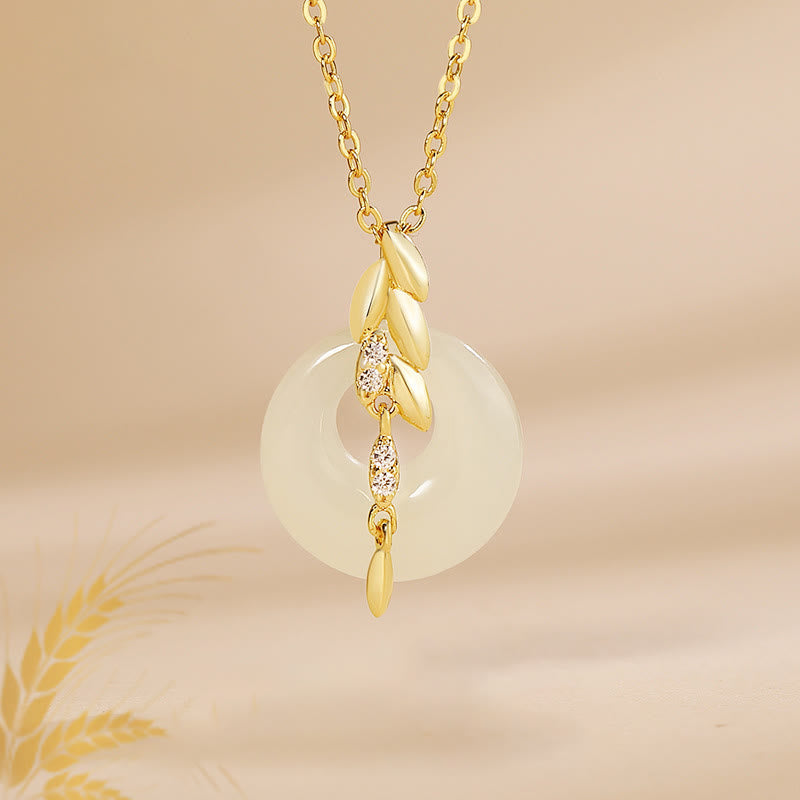 Buddha Stones Hetian Jade 925 Sterling Silver Wheat Luck Necklace Pendant - Hetian Jade 925 Sterling Silver - image 0