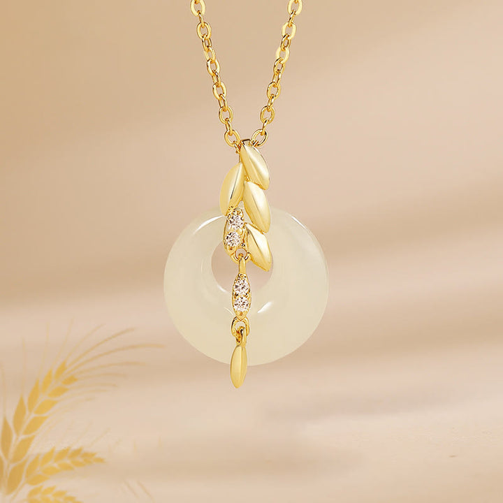 Buddha Stones Hetian Jade 925 Sterling Silver Wheat Luck Necklace Pendant - Hetian Jade 925 Sterling Silver - image 0