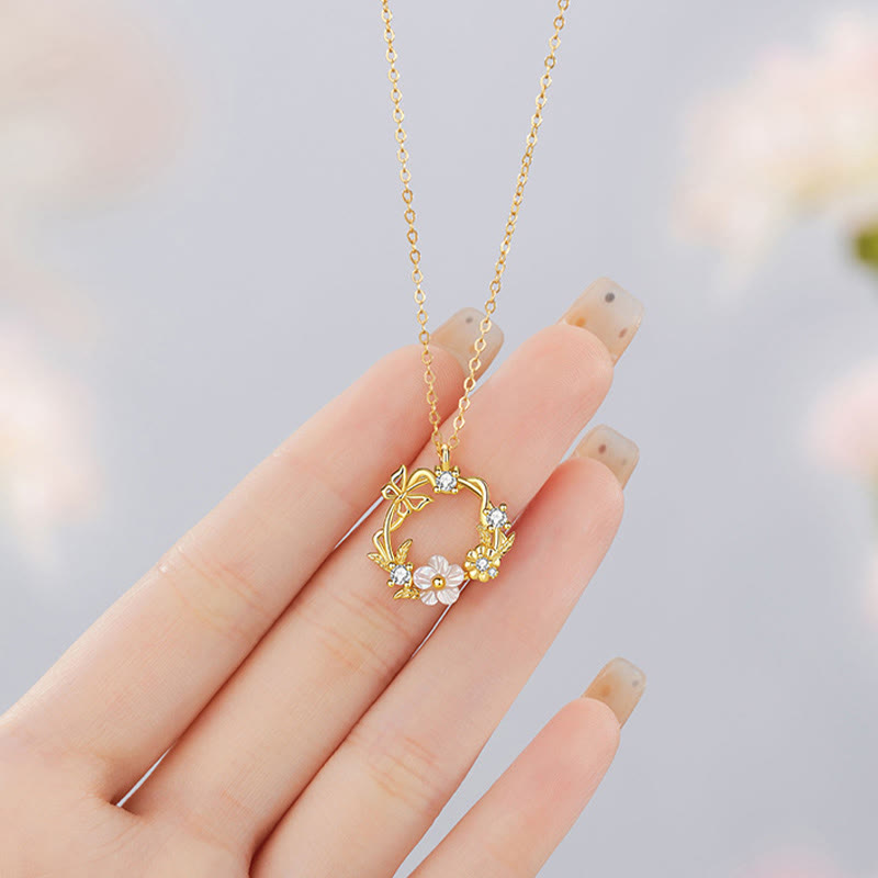 Buddha Stones 925 Sterling Silver Cubic Zirconia Shell Butterfly Peach Blossom Blessing Necklace Pendant - image 4