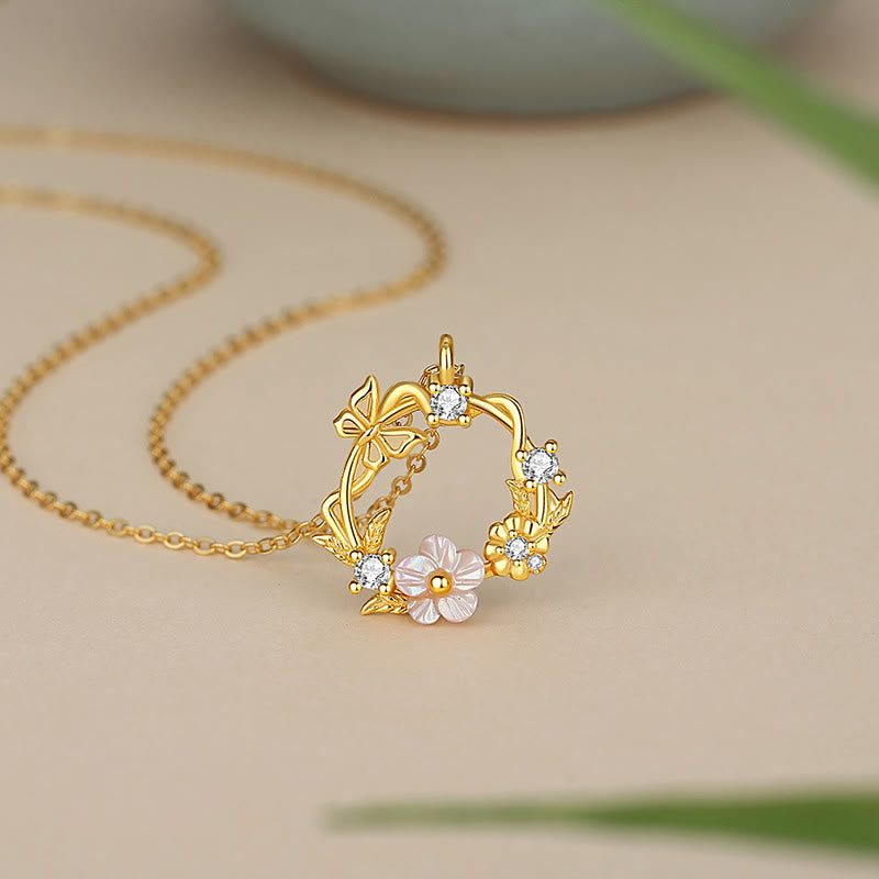 Buddha Stones 925 Sterling Silver Cubic Zirconia Shell Butterfly Peach Blossom Blessing Necklace Pendant - 925 Sterling Silver Cubic Zirconia Shell - image 0