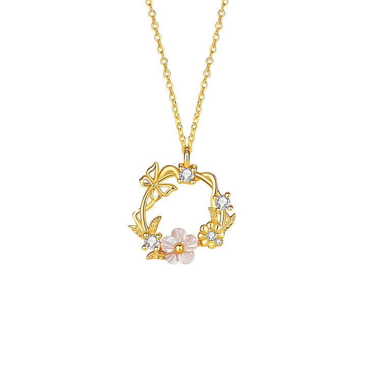 Buddha Stones 925 Sterling Silver Cubic Zirconia Shell Butterfly Peach Blossom Blessing Necklace Pendant - image 6