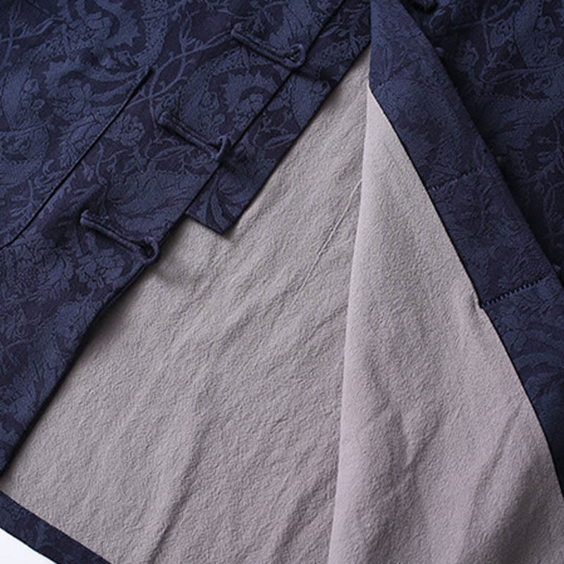 Buddha Stones 2Pcs Men's Tang Suit Jacquard Vine Pattern Frog-Button Cotton Long Sleeve Shirt Pants Set - image 3