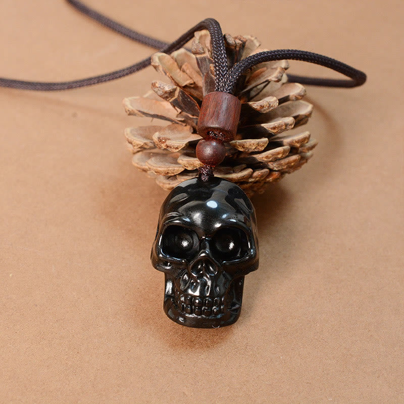 Buddha Stones Black Obsidian String Skeleton Fulfilment Necklace Pendant - image 12