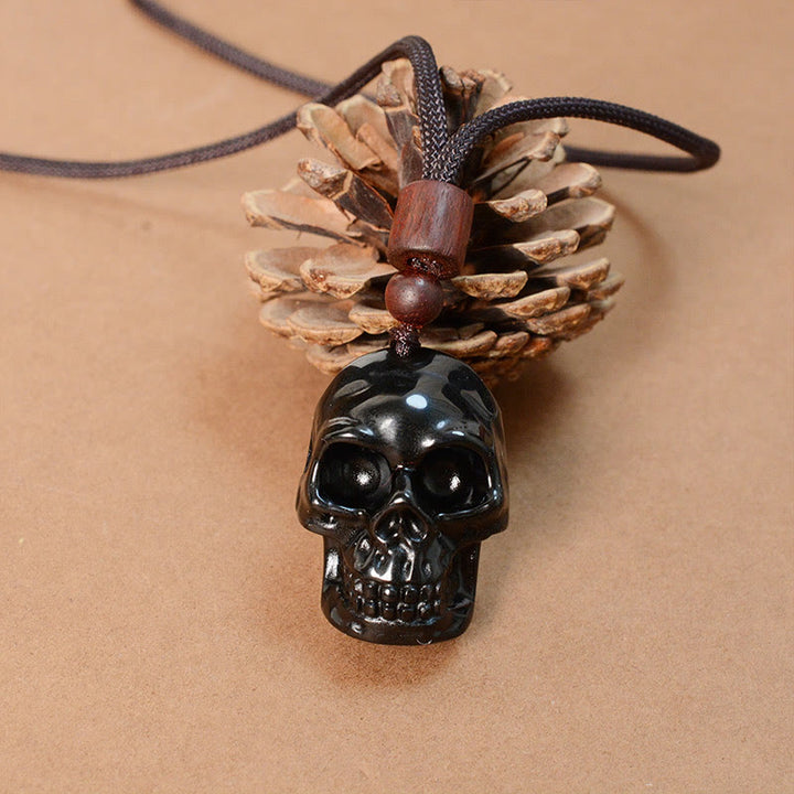 Buddha Stones Black Obsidian String Skeleton Fulfilment Necklace Pendant - image 12