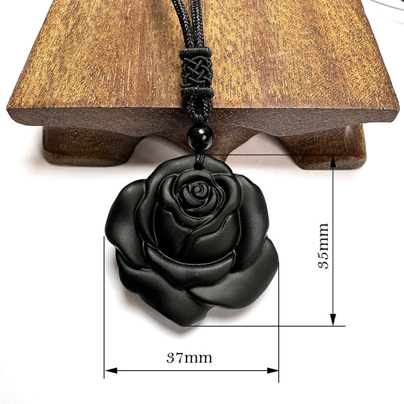 Buddha Stones Black Obsidian String Black Rose Purification Necklace Pendant - image 15