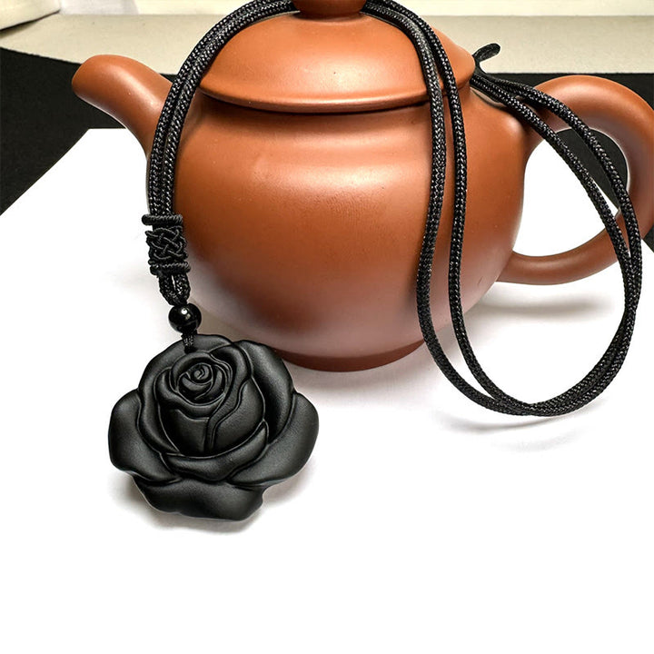Buddha Stones Black Obsidian String Black Rose Purification Necklace Pendant - image 13