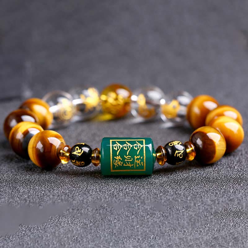 Buddha Stones Chinese Zodiac Tiger Eye White Crystal Courage Bracelet - image 19