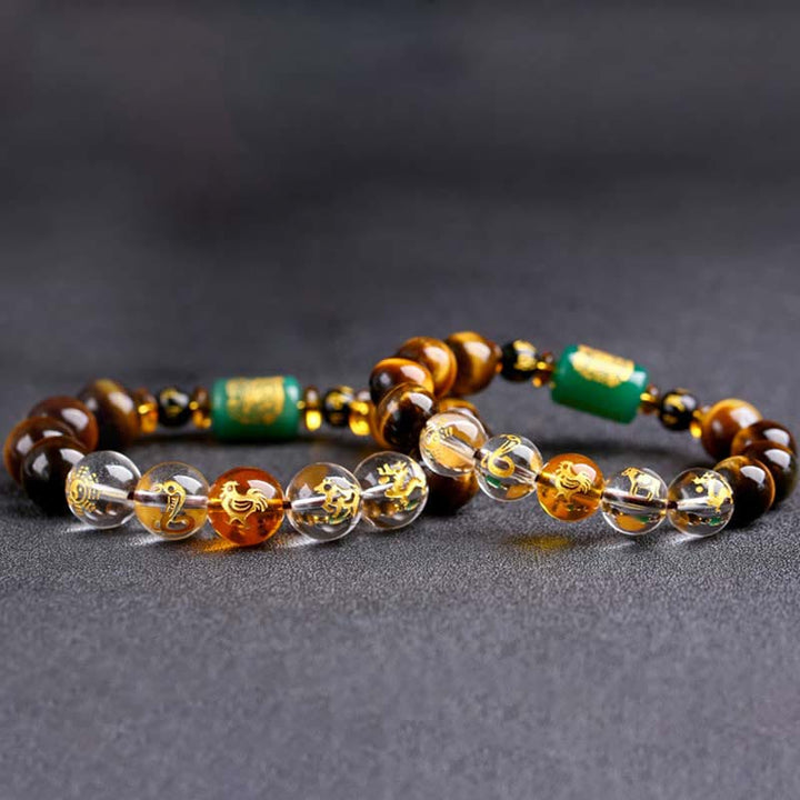 Buddha Stones Chinese Zodiac Tiger Eye White Crystal Courage Bracelet - image 14