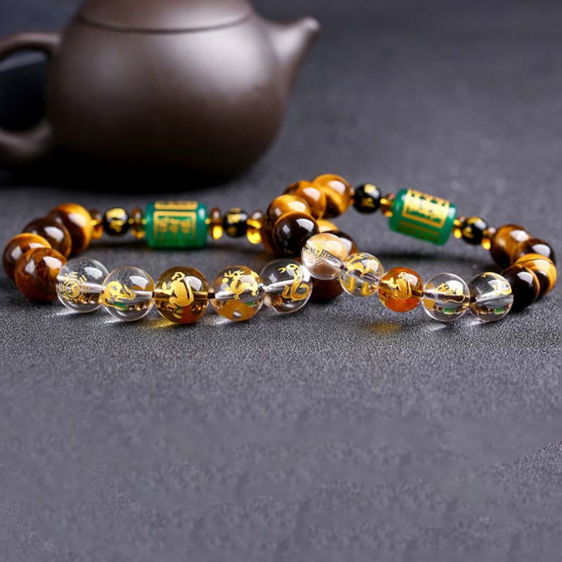 Buddha Stones Chinese Zodiac Tiger Eye White Crystal Courage Bracelet - image 49
