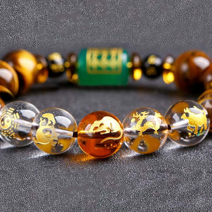 Buddha Stones Chinese Zodiac Tiger Eye White Crystal Courage Bracelet - image 17