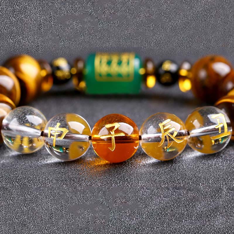 Buddha Stones Chinese Zodiac Tiger Eye White Crystal Courage Bracelet - Rat(Wrist Circumference: 14-16cm) - 14mm - image 16