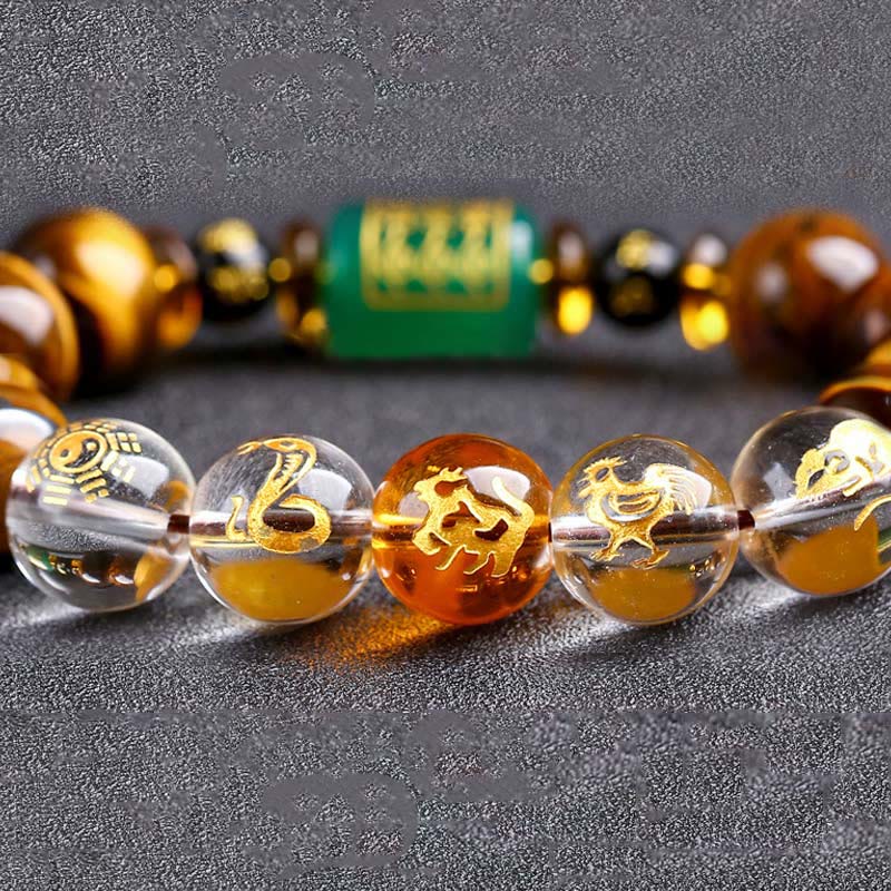Buddha Stones Chinese Zodiac Tiger Eye White Crystal Courage Bracelet - image 32