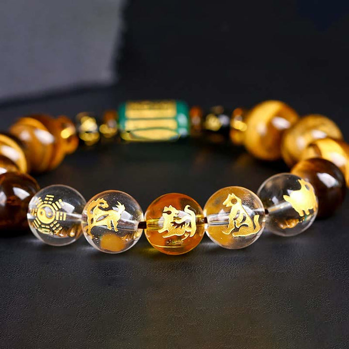 Buddha Stones Chinese Zodiac Tiger Eye White Crystal Courage Bracelet - image 34