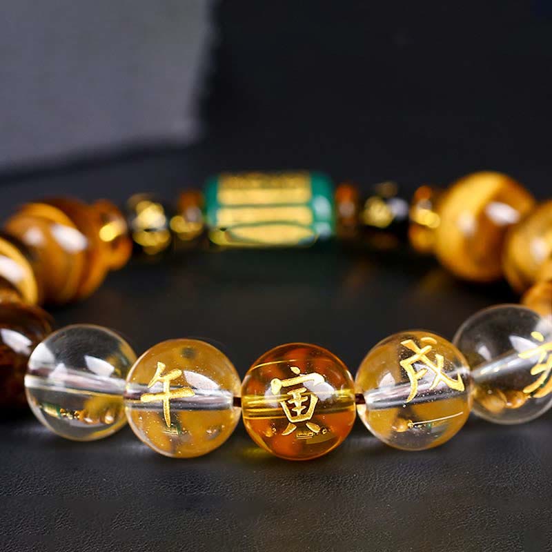 Buddha Stones Chinese Zodiac Tiger Eye White Crystal Courage Bracelet - Tiger(Wrist Circumference: 14-16cm) - 14mm - image 33