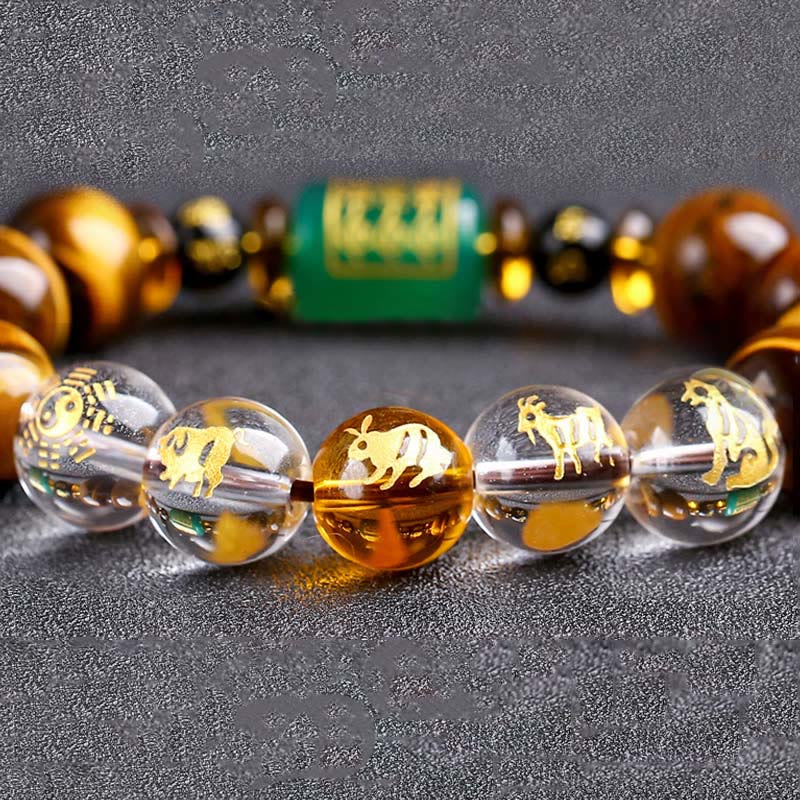 Buddha Stones Chinese Zodiac Tiger Eye White Crystal Courage Bracelet - image 35