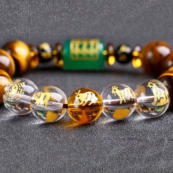 Buddha Stones Chinese Zodiac Tiger Eye White Crystal Courage Bracelet - image 36