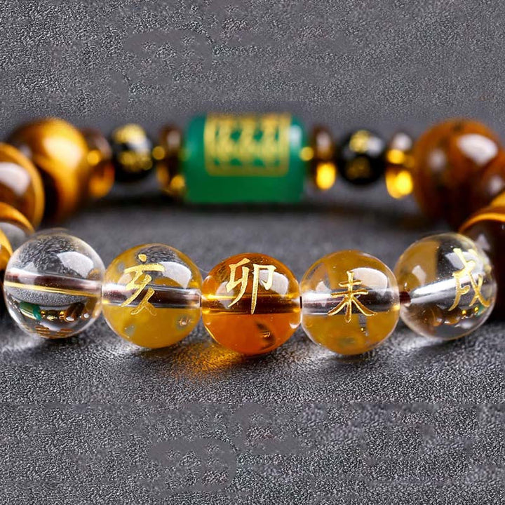 Buddha Stones Chinese Zodiac Tiger Eye White Crystal Courage Bracelet - Rabbit(Wrist Circumference: 14-16cm) - 14mm - image 35
