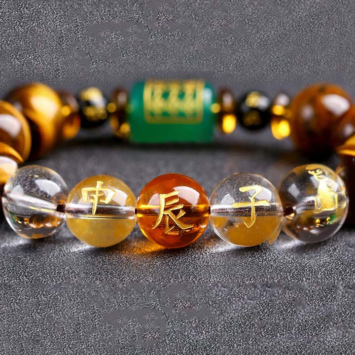 Buddha Stones Chinese Zodiac Tiger Eye White Crystal Courage Bracelet - image 37