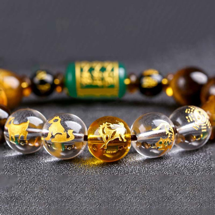 Buddha Stones Chinese Zodiac Tiger Eye White Crystal Courage Bracelet - image 41