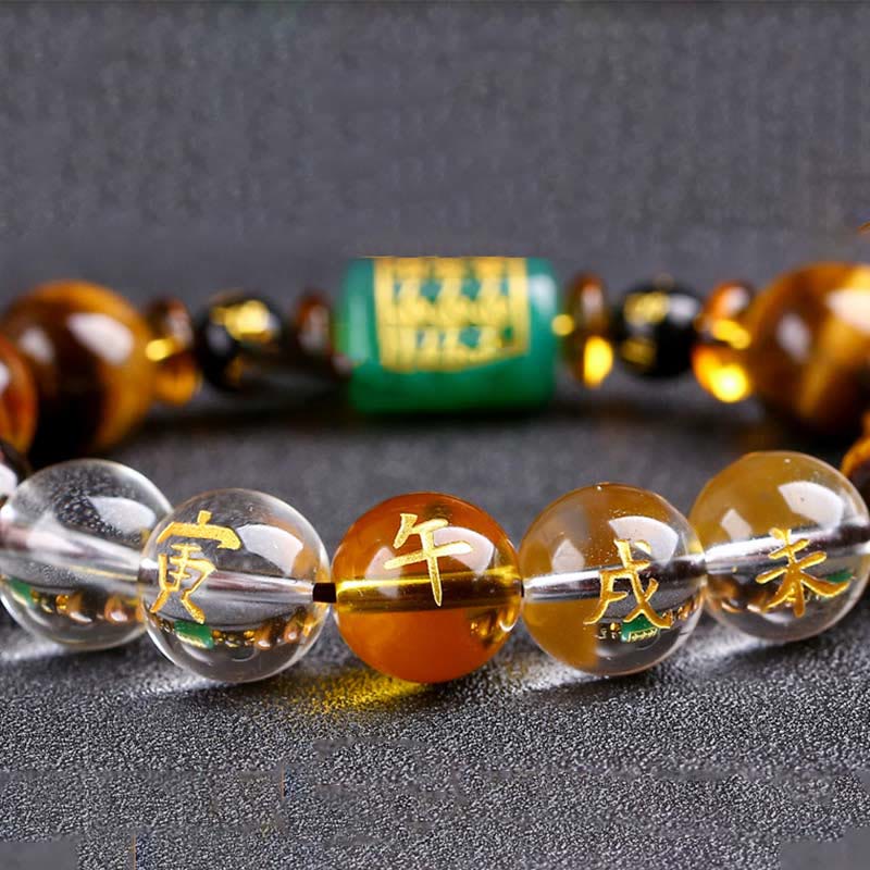 Buddha Stones Chinese Zodiac Tiger Eye White Crystal Courage Bracelet - Horse(Wrist Circumference: 14-16cm) - 14mm - image 39