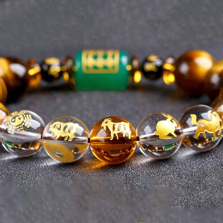 Buddha Stones Chinese Zodiac Tiger Eye White Crystal Courage Bracelet - image 44