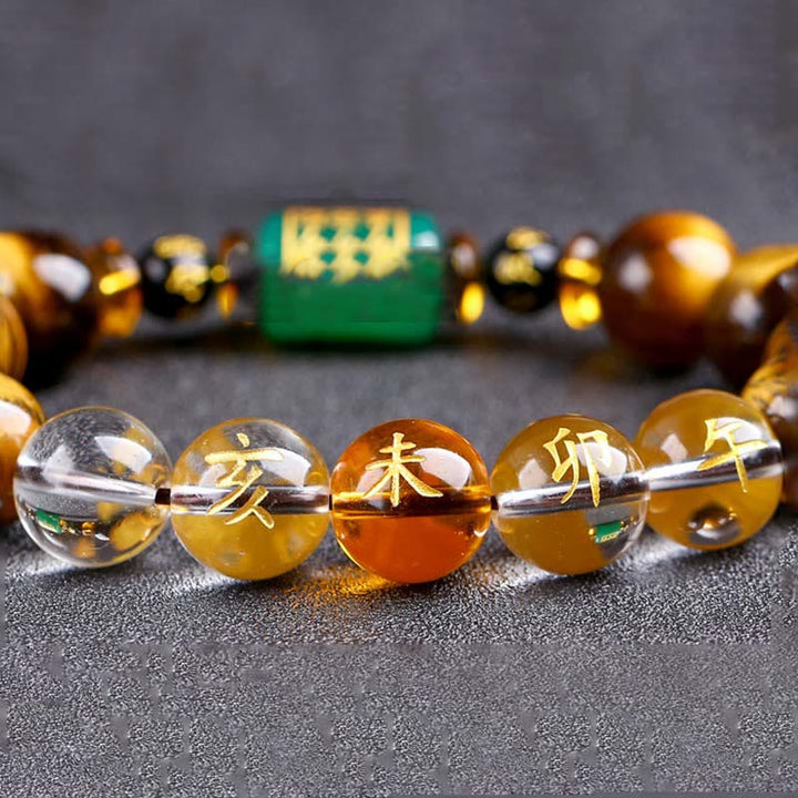 Buddha Stones Chinese Zodiac Tiger Eye White Crystal Courage Bracelet - Goat(Wrist Circumference: 14-16cm) - 14mm - image 42