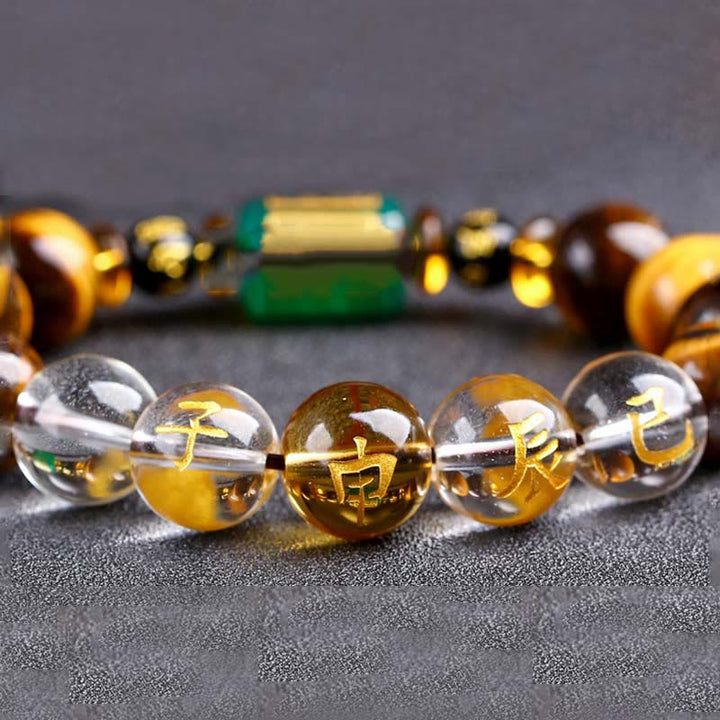 Buddha Stones Chinese Zodiac Tiger Eye White Crystal Courage Bracelet - Monkey(Wrist Circumference: 14-16cm) - 14mm - image 46