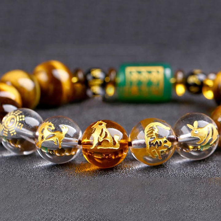 Buddha Stones Chinese Zodiac Tiger Eye White Crystal Courage Bracelet - image 53