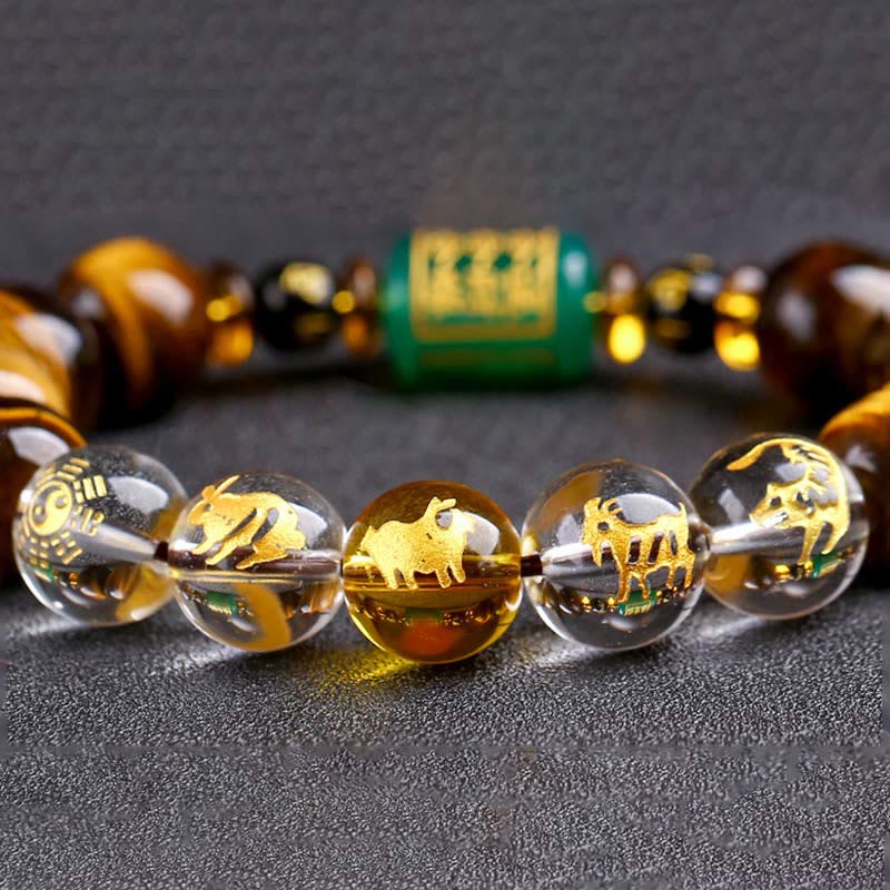 Buddha Stones Chinese Zodiac Tiger Eye White Crystal Courage Bracelet - image 55
