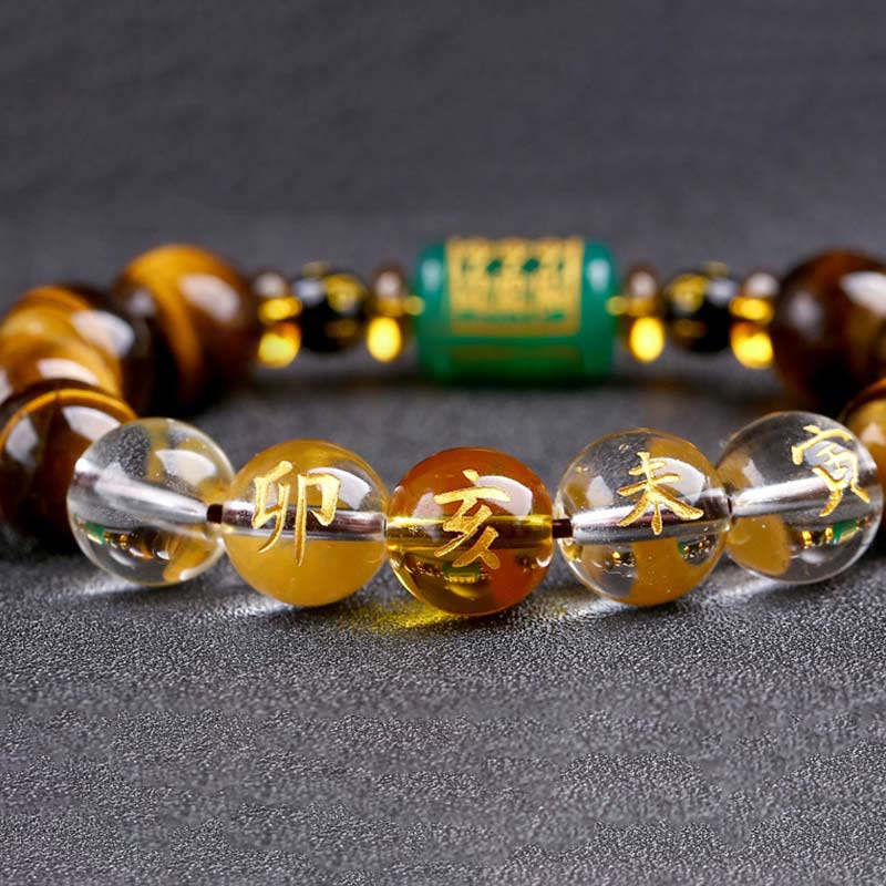 Buddha Stones Chinese Zodiac Tiger Eye White Crystal Courage Bracelet - Pig(Wrist Circumference: 14-16cm) - 14mm - image 54