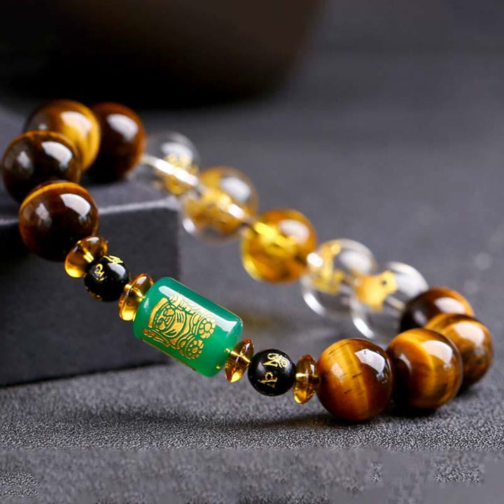 Buddha Stones Chinese Zodiac Tiger Eye White Crystal Courage Bracelet - image 25