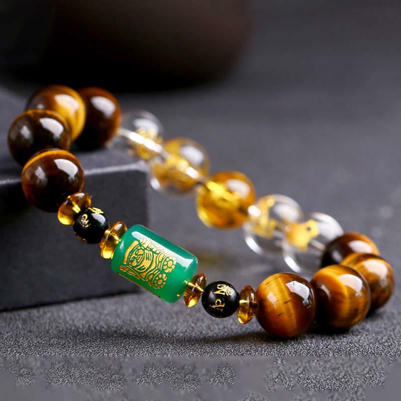 Buddha Stones Chinese Zodiac Tiger Eye White Crystal Courage Bracelet - image 26